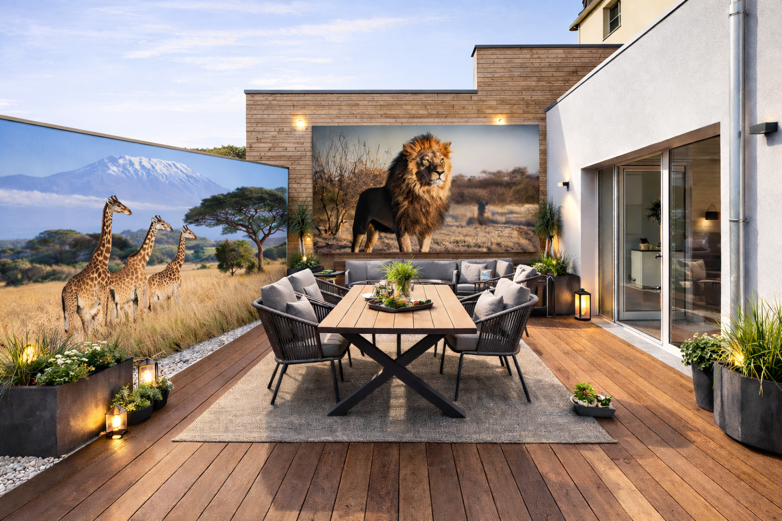 Tuinposters op grootformaat op balkon