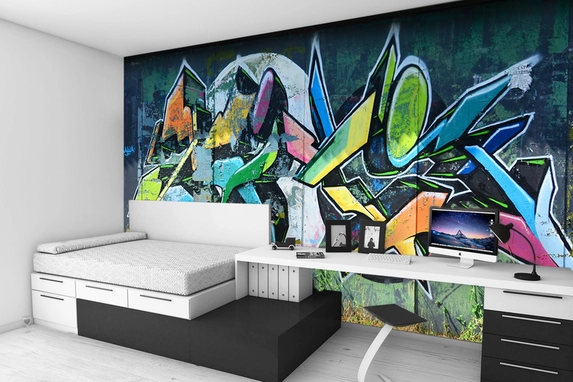 Fotobehang met graffiti.