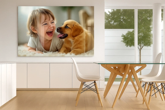Plexiglas prints komen ook goed tot hun recht in lichte ruimtes zoals deze moderne keuken.