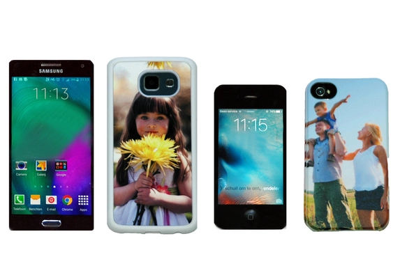 Smartphonehoesjes met foto voor iPhone of Samsung met harde of zachte zijkanten, hard-case en soft-case.