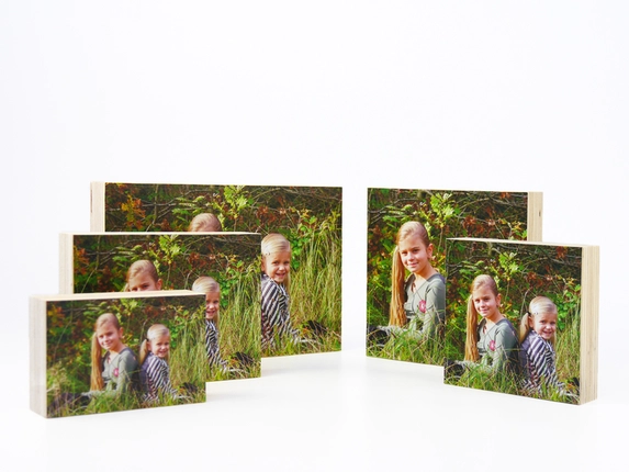 Houten fotoblokken verkrijgbaar in 5 maten.