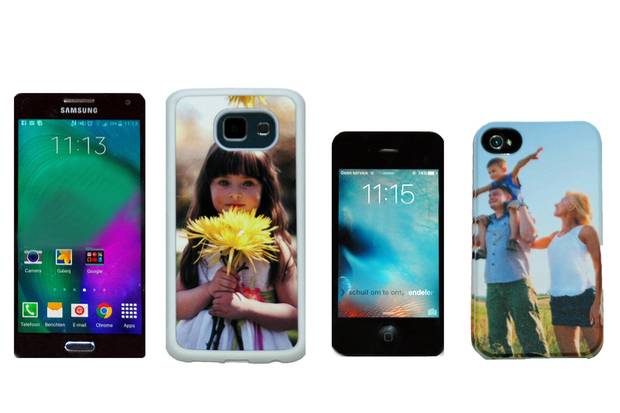 Smartphonehoesjes met foto voor iPhone of Samsung met harde of zachte zijkanten, hard-case en soft-case.
