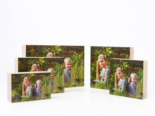 Houten fotoblokken verkrijgbaar in 5 maten