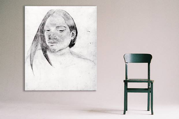 Zwart-wit tekening van vrouw op canvas doek geprint.